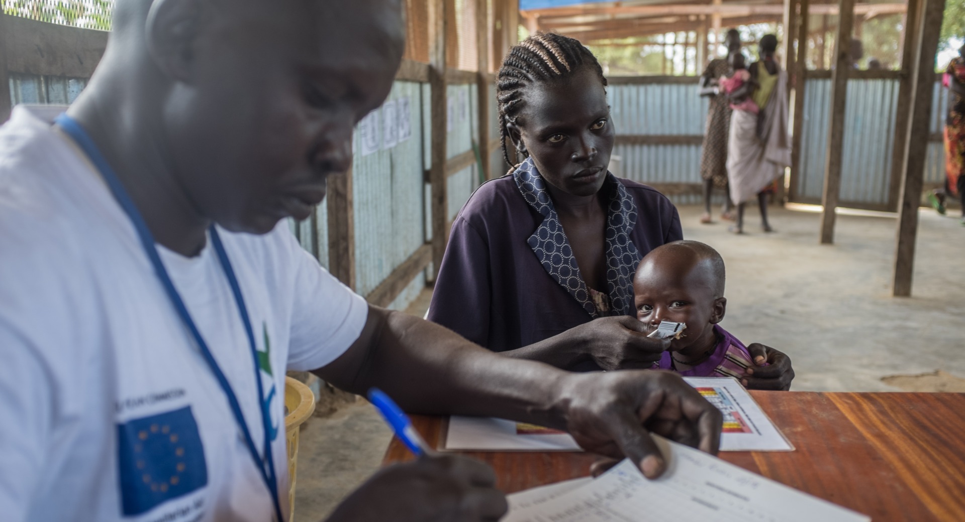 A malnourished child is treated in one of Action Against Hunger's health centers in South Sudan.