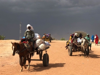 People riding on donkey carts in Chad.