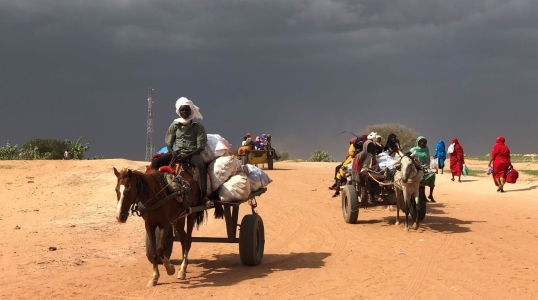People riding on donkey carts in Chad.