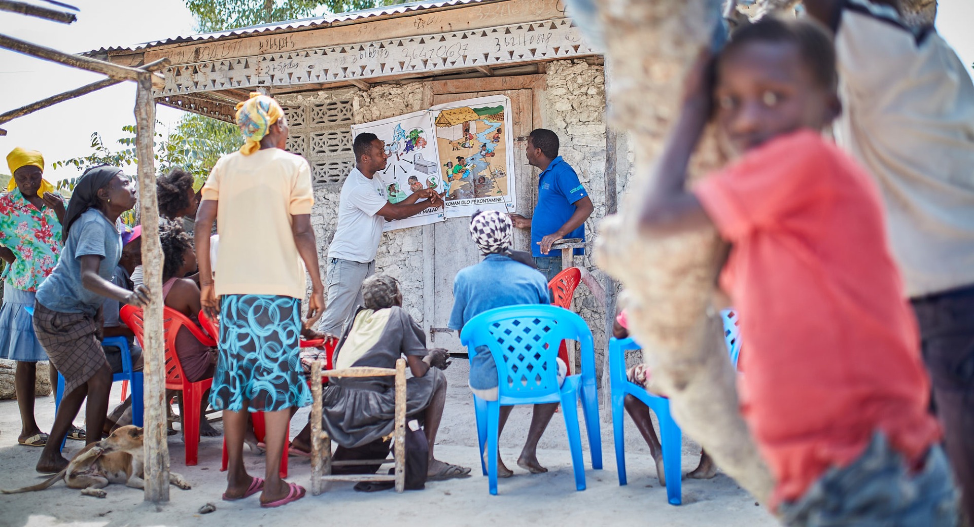 A community session on hygiene in Haiti.
