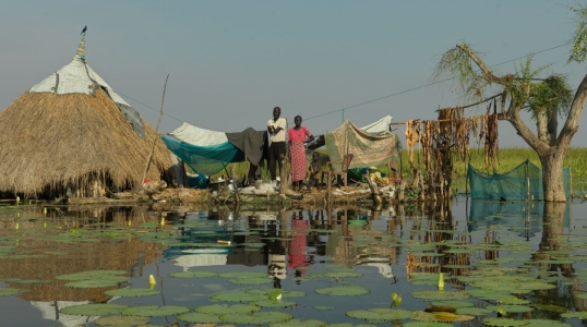 A house surrounded by flooding in South Sudan