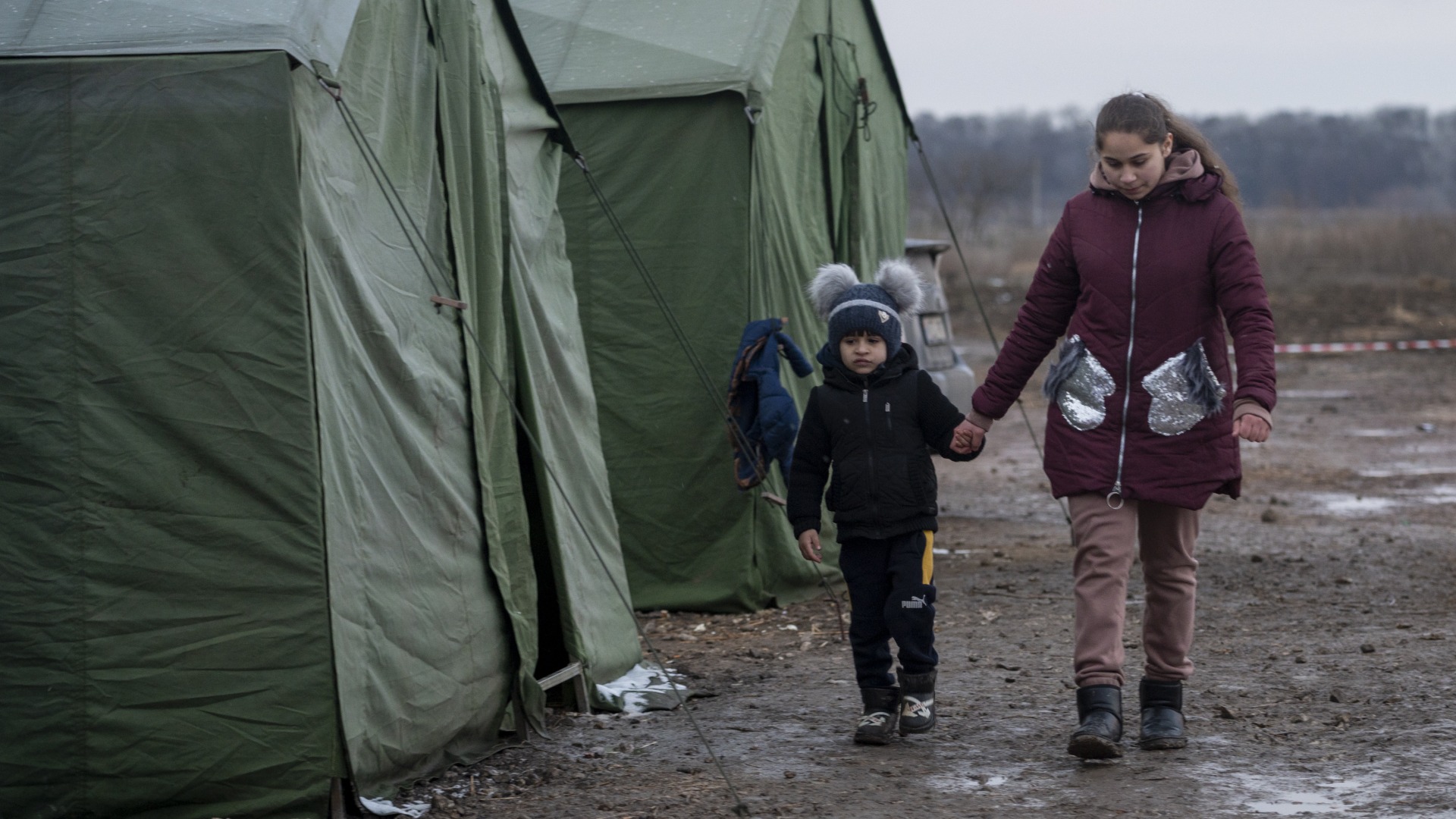 Ukrainian refugees in a reception center a few miles from the border in Moldova.