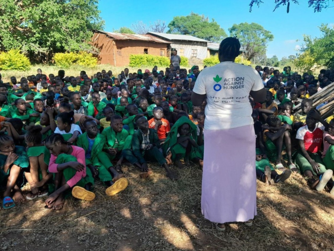 Female students have a lesson on menstrual hygiene.