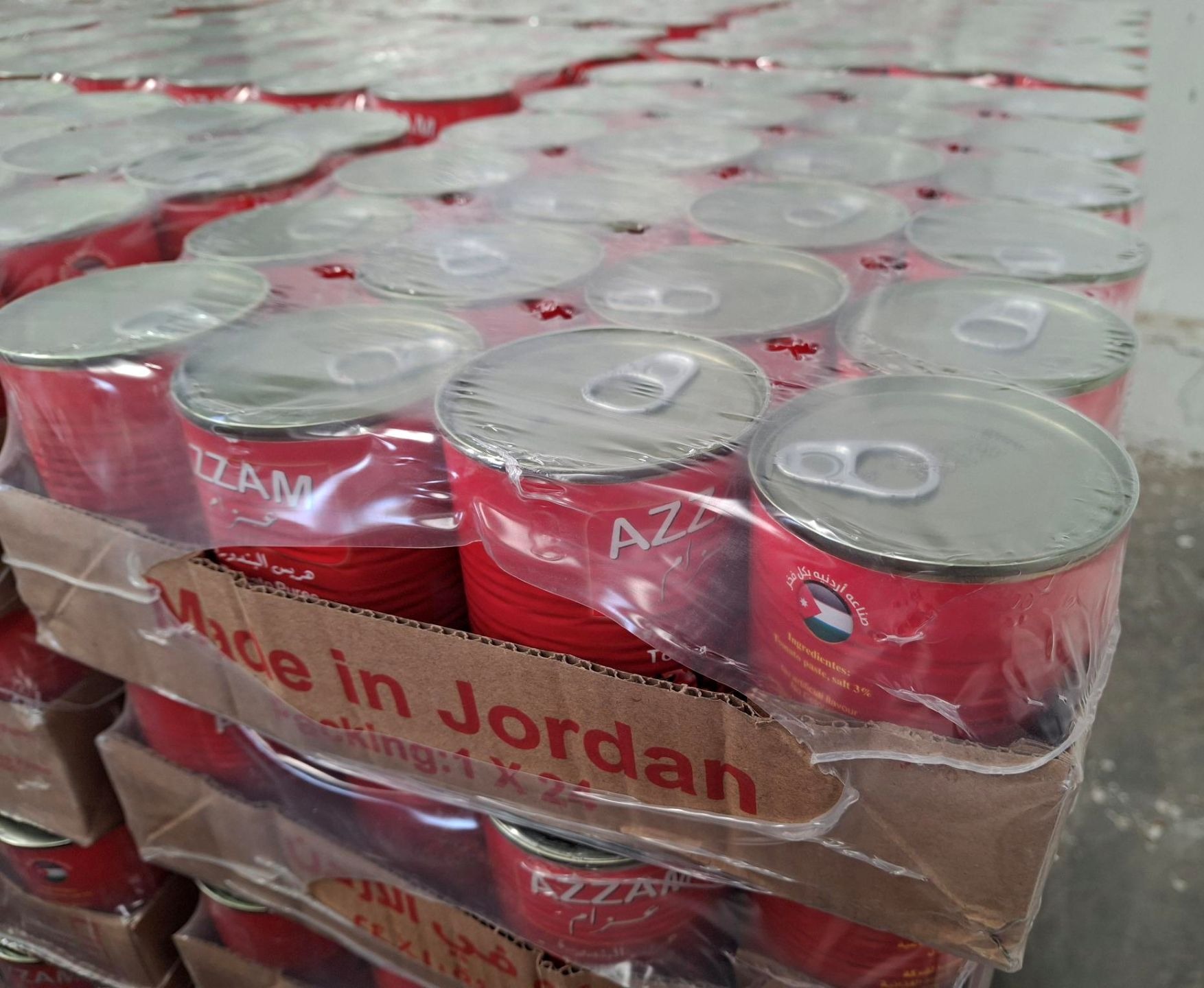 Blocked food parcels for Gaza waiting in Jordan.