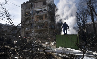 Destruction after a shelling in North Kiev