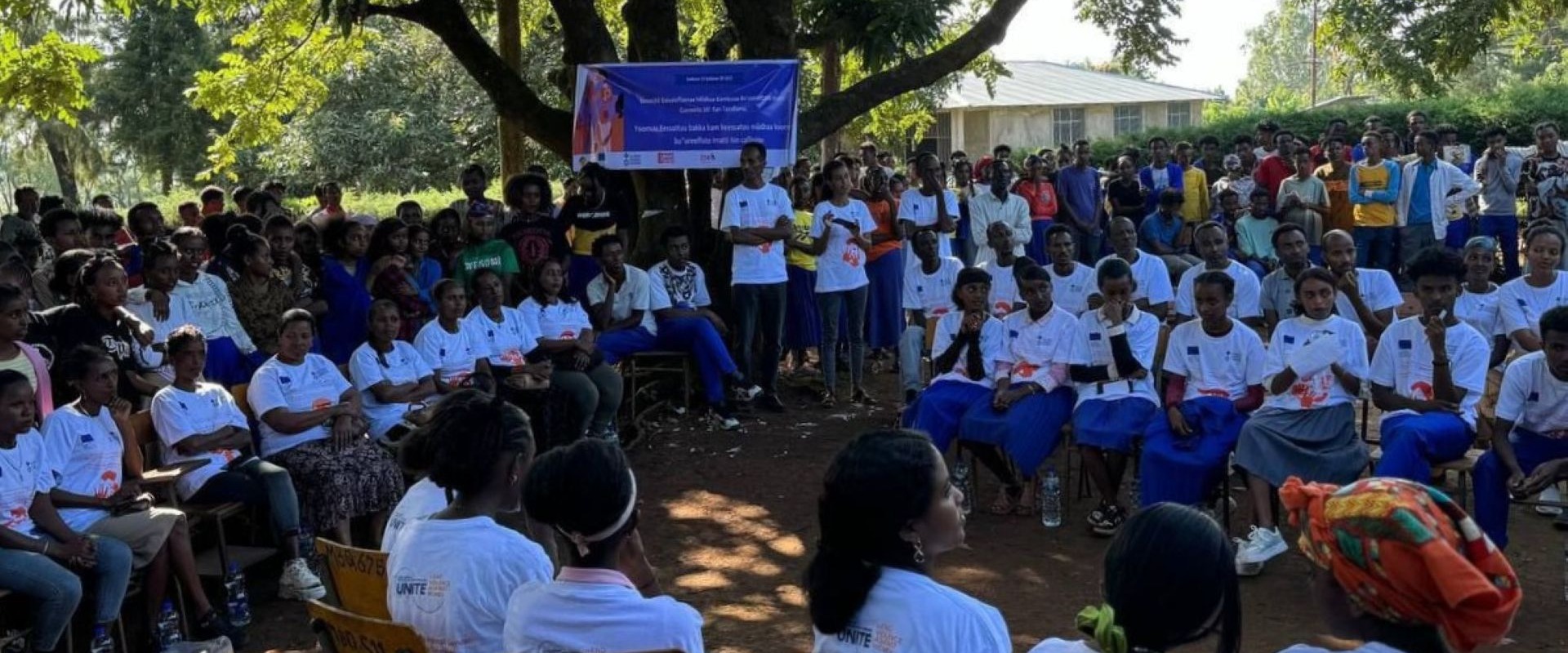 Students gather for a hygiene assembly.
