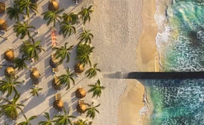 Overhead view of the beach in Mexico