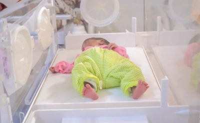 Premature baby in an incubator